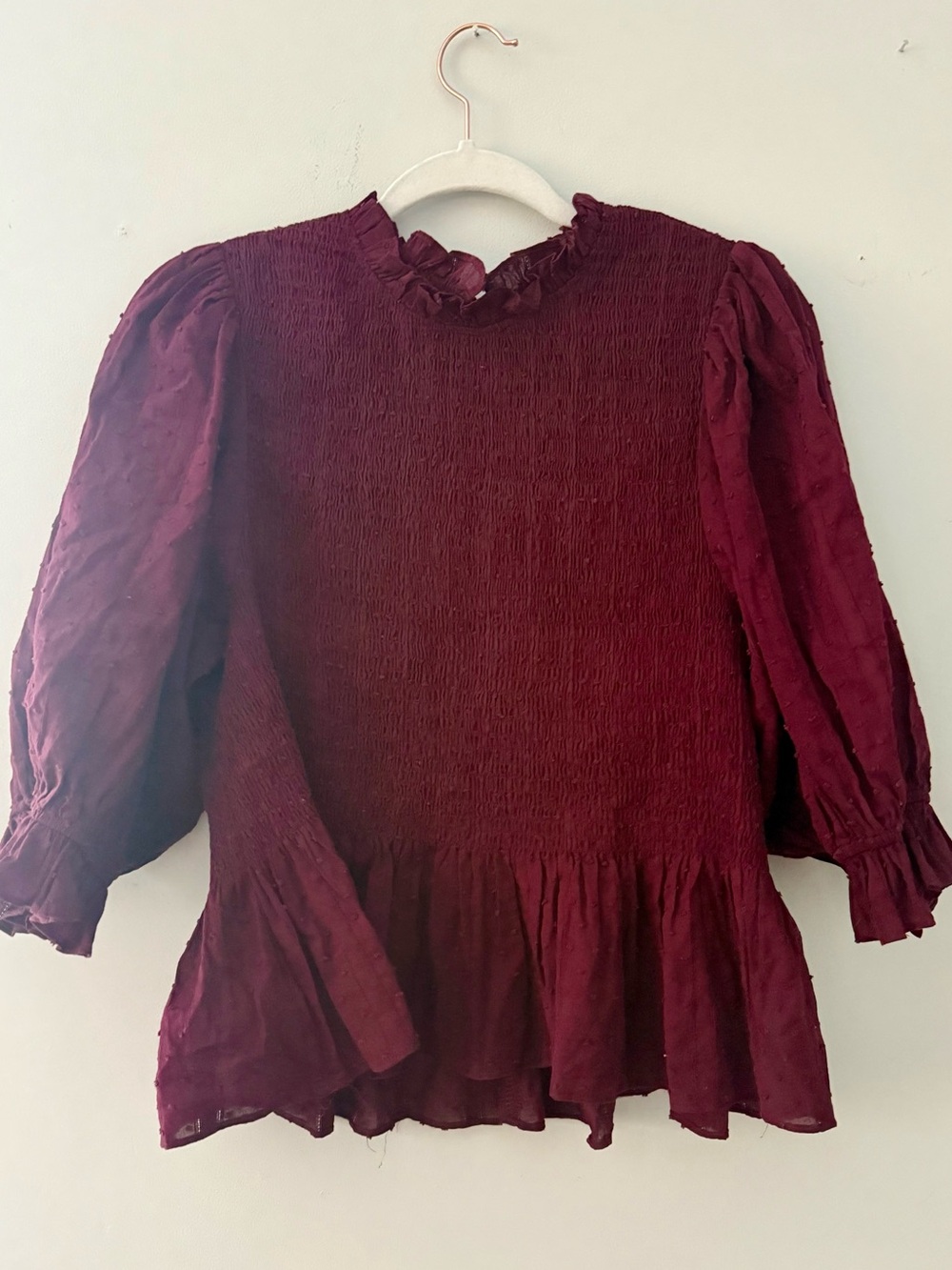 Camellia Victorian Ruffle Blouse Maroon Burgendy